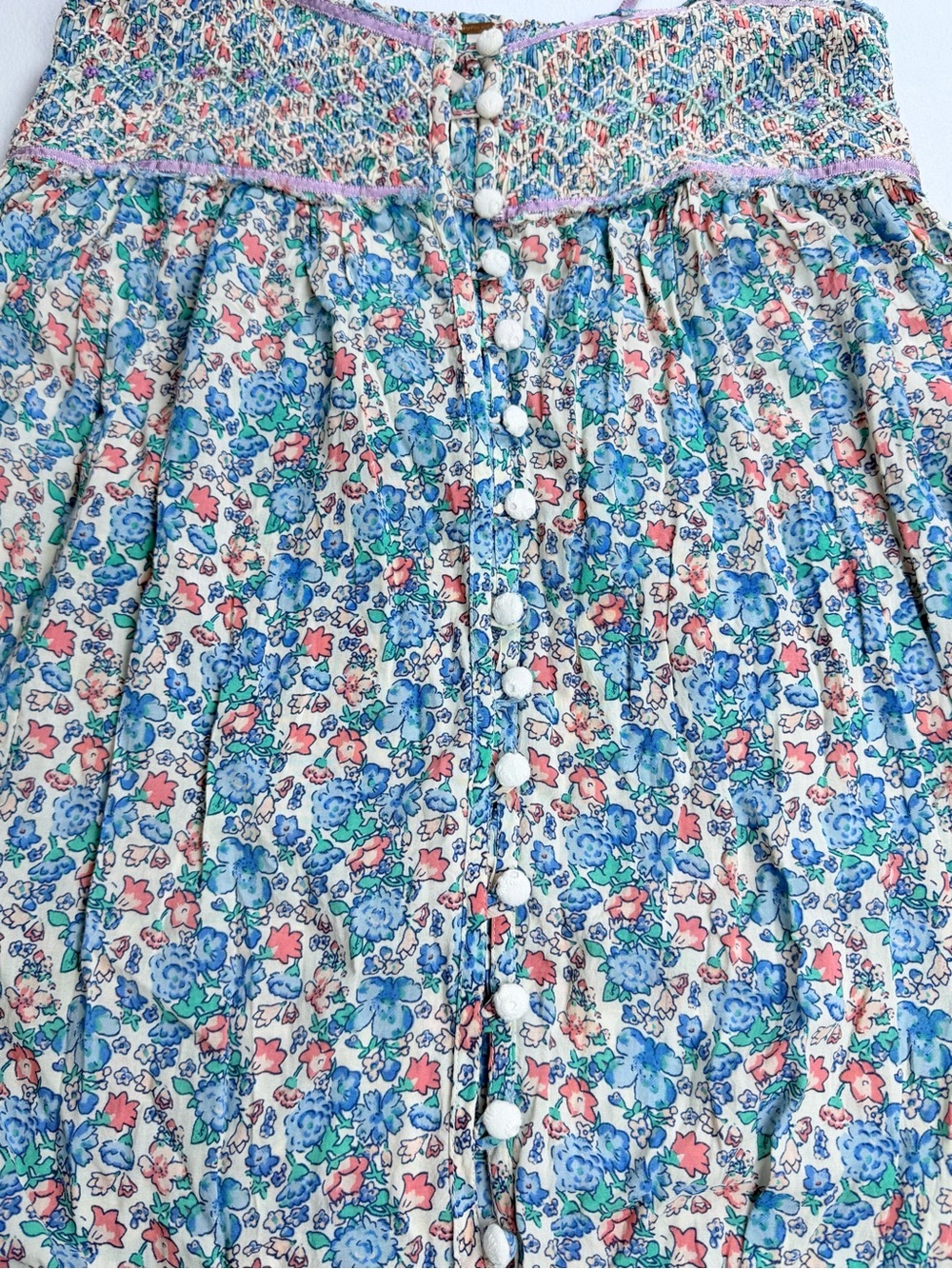 Free People Blue Floral Smocked Button-Front Maxi Dress Size XS - Picture 6 of 10